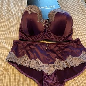 Beautiful two piece purple Adore Me bra and hipster set NWOT size 36DDD